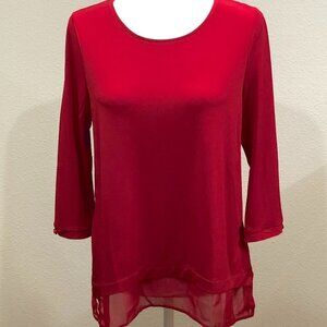 CHICO'S 3/4 Sleeve Flowy Top Popover Blouse SilkyT Shirt Ruffle Frill Red Size 0